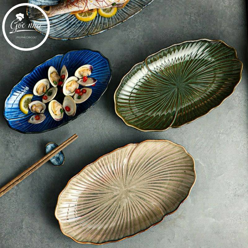 Dĩa oval lá sen hỏa biến- Sapo collection