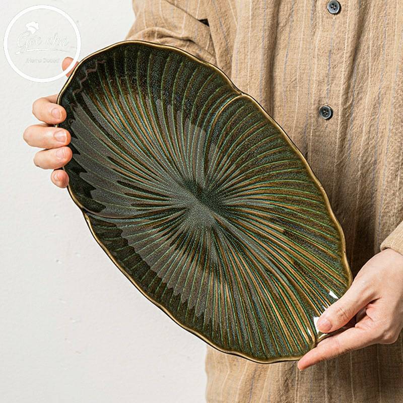Dĩa oval lá sen hỏa biến- Sapo collection