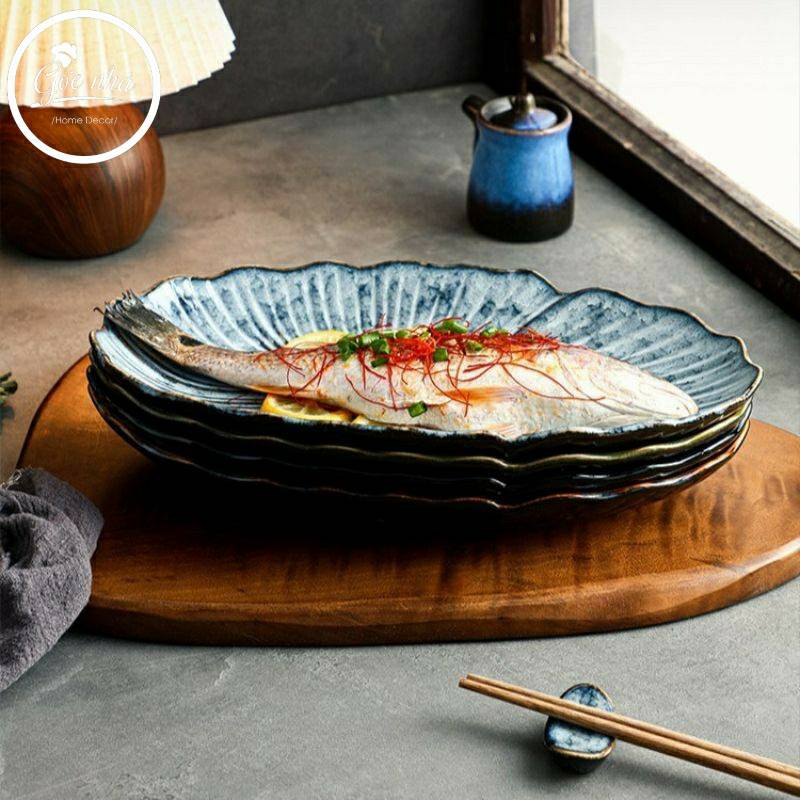 Dĩa oval lá sen hỏa biến- Sapo collection