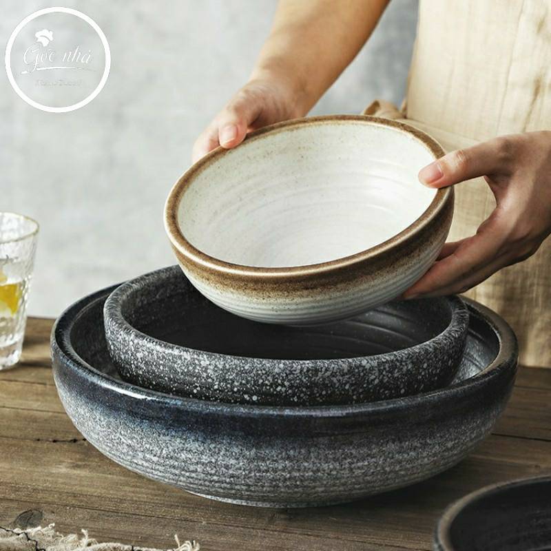 Tô sứ Sashimi men tiêu viền màu - stone