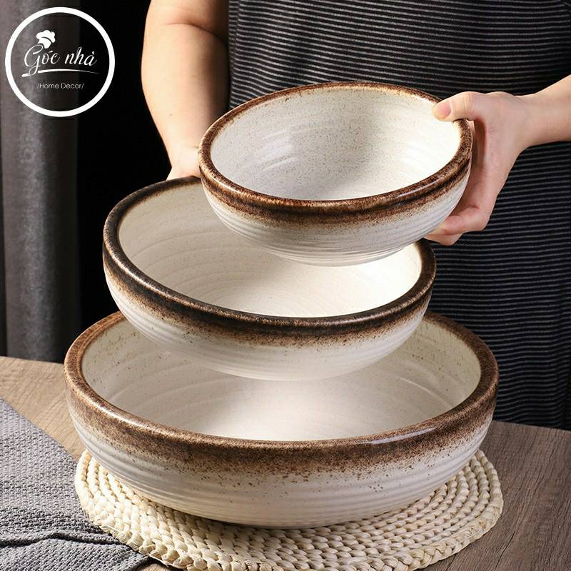 Tô sứ Sashimi men tiêu viền màu - stone