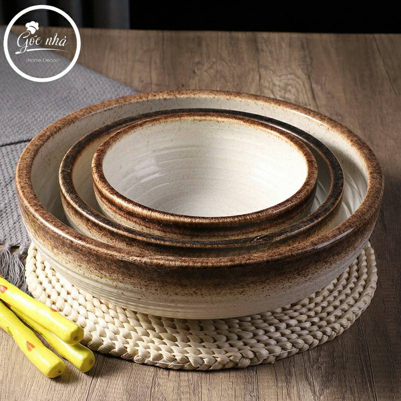 Tô sứ Sashimi men tiêu viền màu - stone