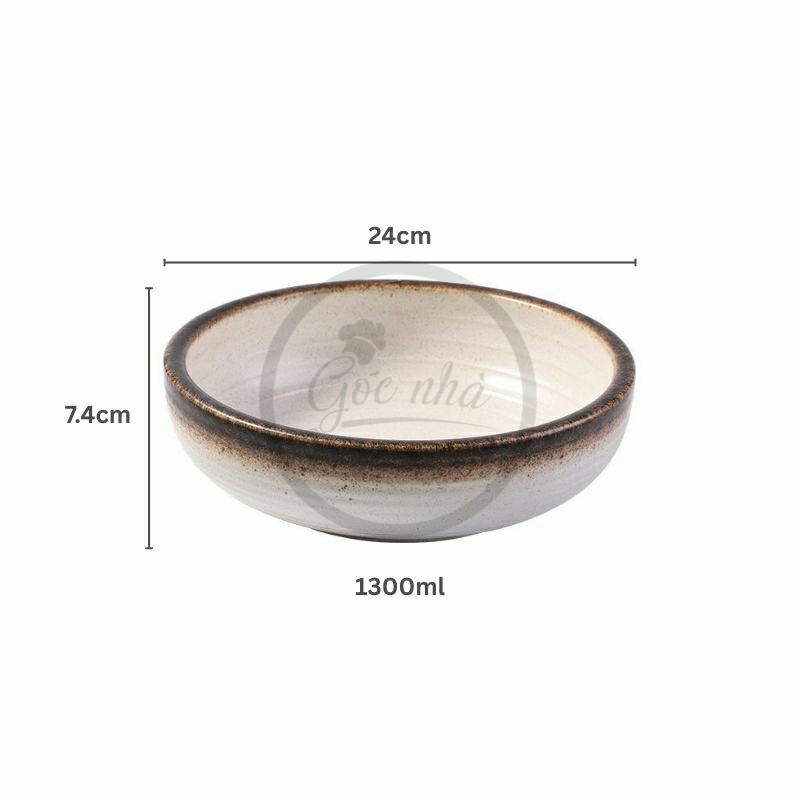 Tô sứ Sashimi men tiêu viền màu - stone