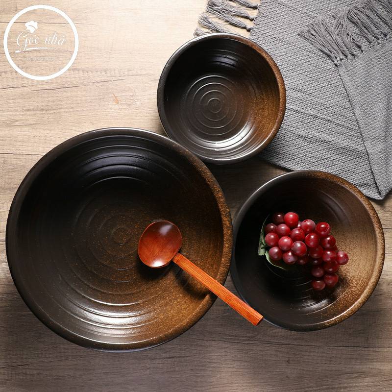 Tô sứ Sashimi men tiêu viền màu - stone