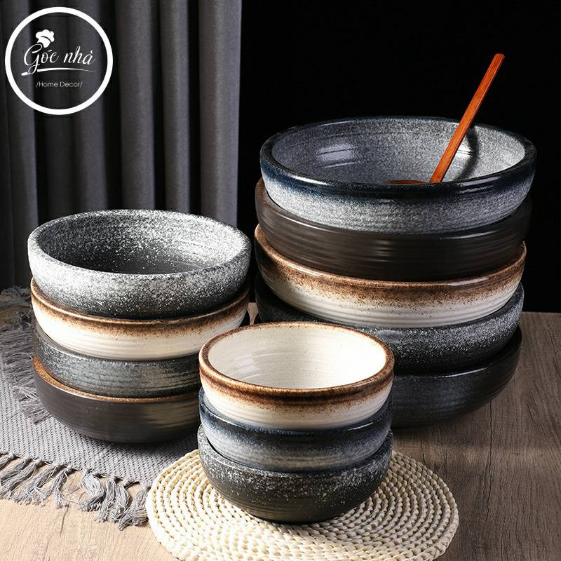Tô sứ Sashimi men tiêu viền màu - stone
