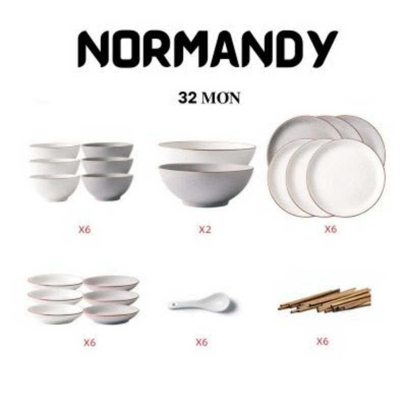 Set chén bát Normandy 32 món