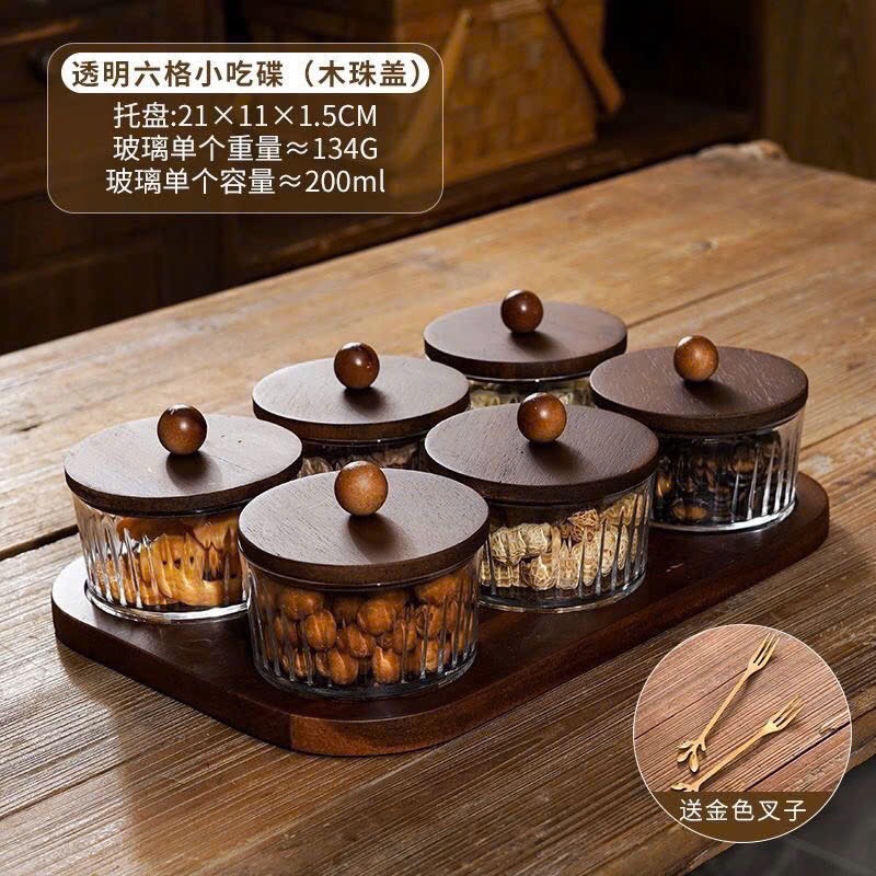 SET 6 hũ mứt khay gỗ