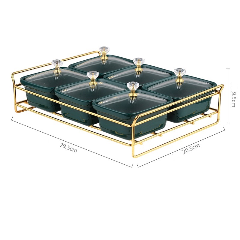 Khay mứt 6 hũ khung thép xanh-trắng