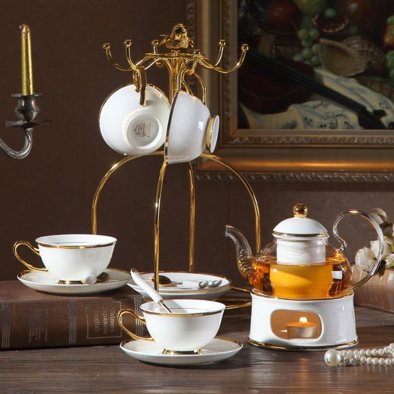 Bộ trà đế nến hoàng gia trắng sứ xương