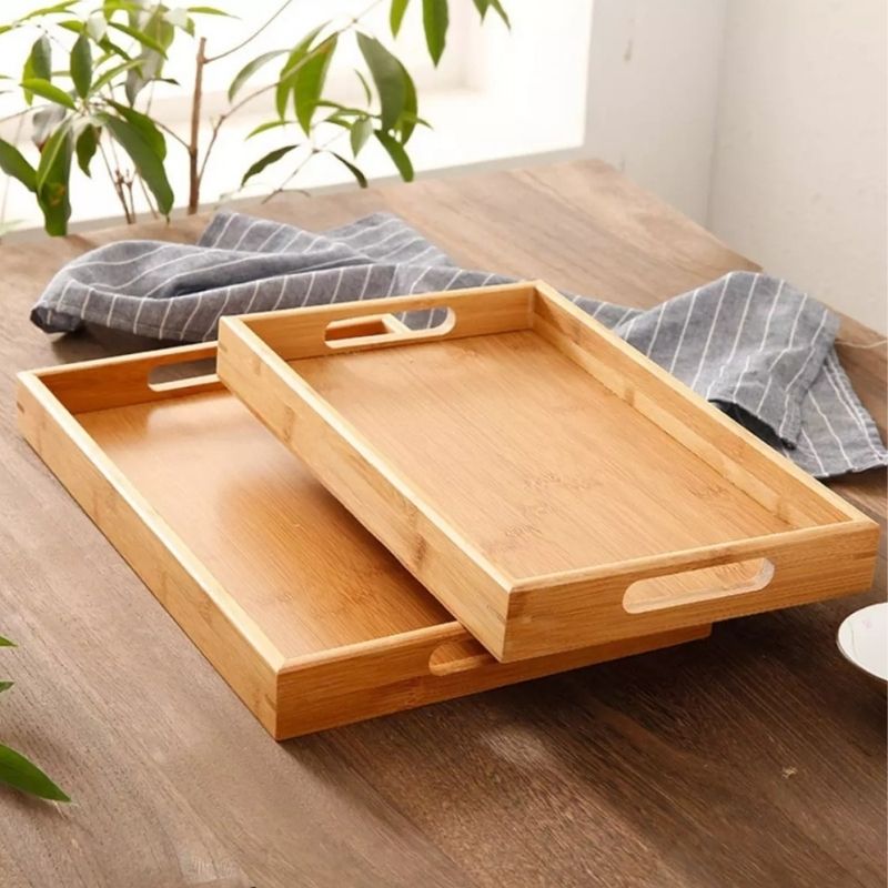 Khay gỗ chữ nhật có tay cầm