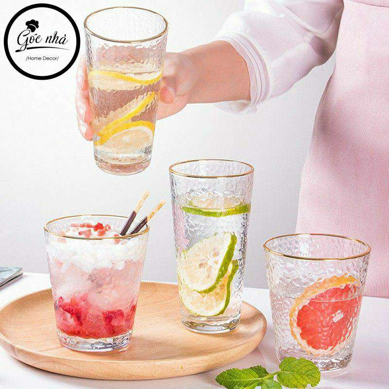 Ly Thủy Tinh Vỏ Sần viền vàng