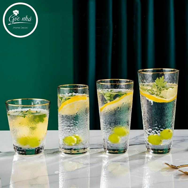 Ly Thủy Tinh Vỏ Sần viền vàng