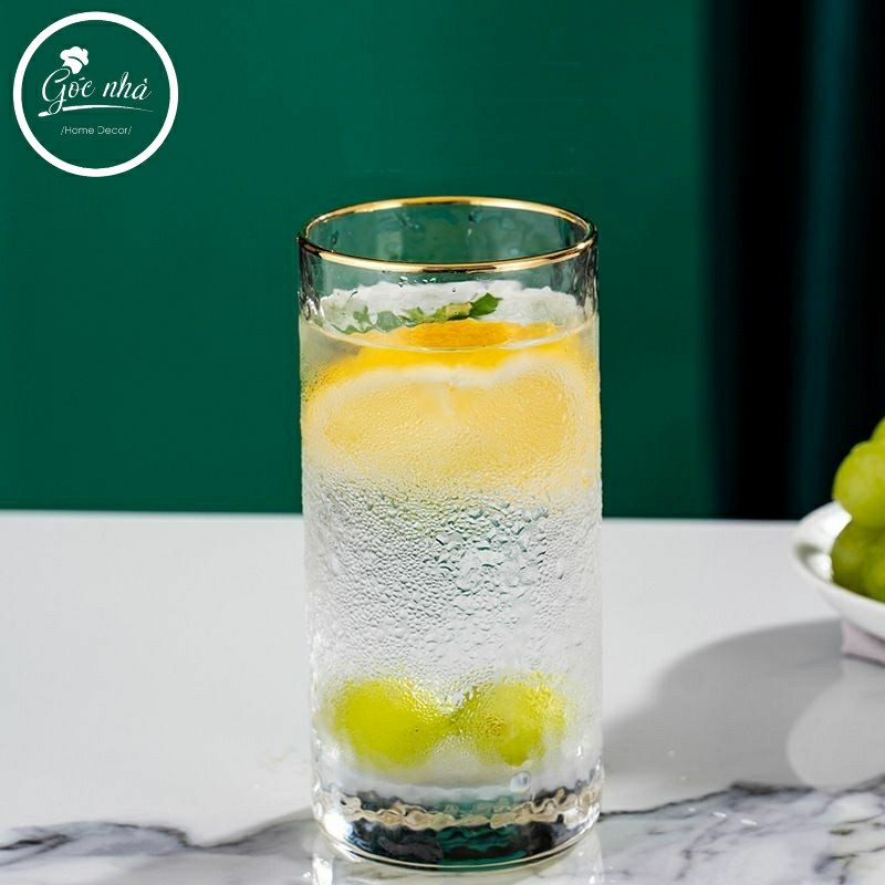 Ly Thủy Tinh Vỏ Sần viền vàng