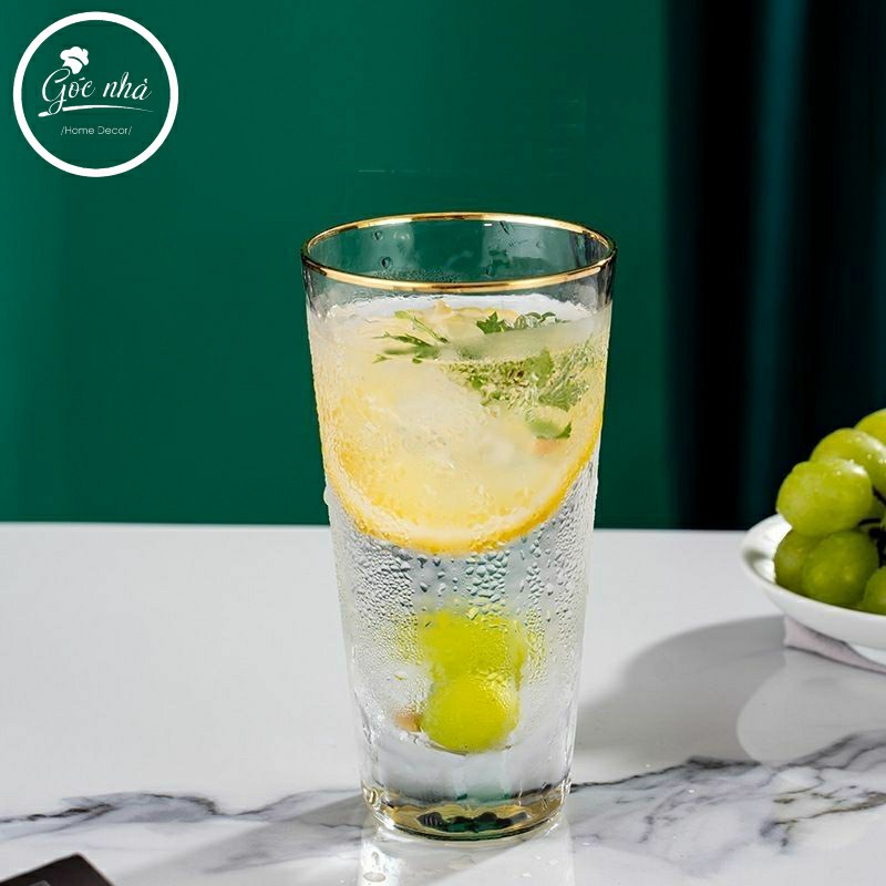 Ly Thủy Tinh Vỏ Sần viền vàng