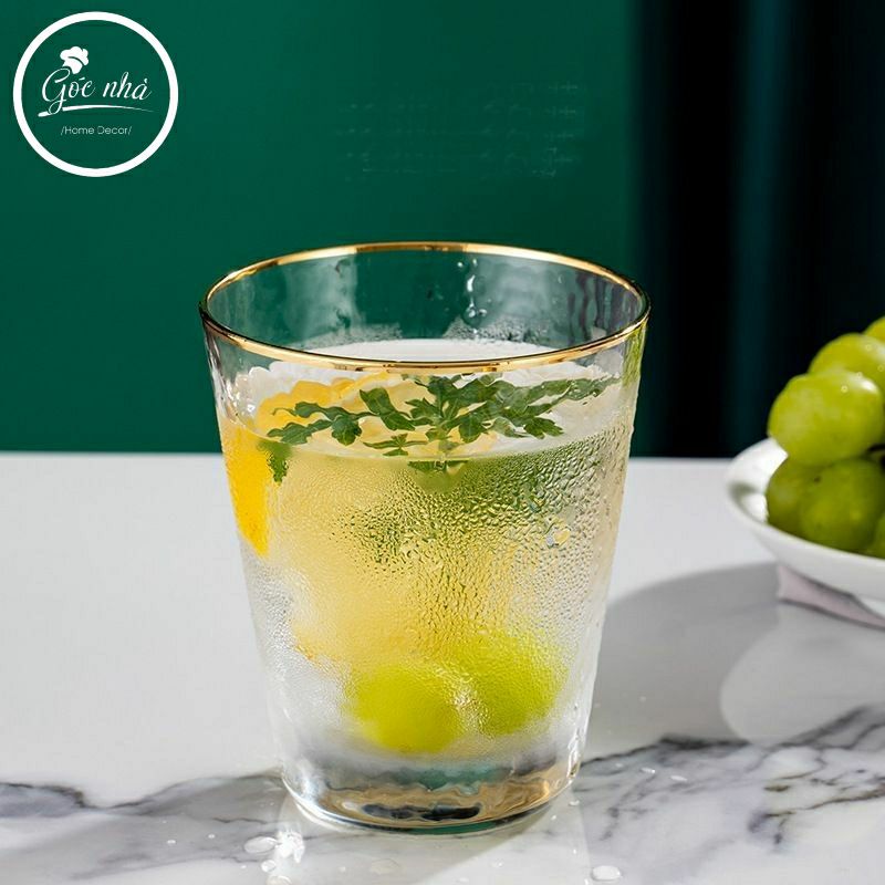 Ly Thủy Tinh Vỏ Sần viền vàng