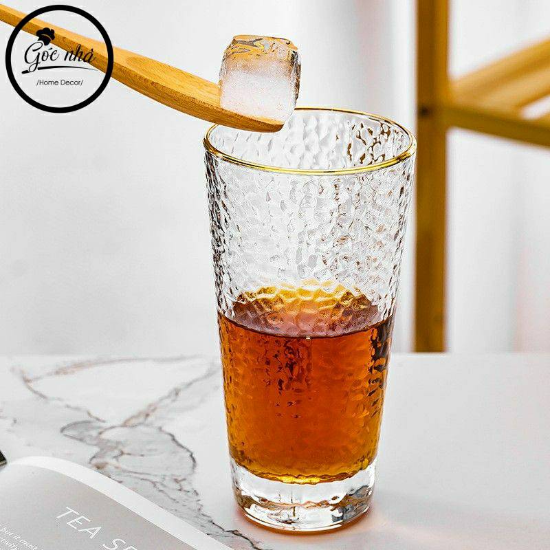 Ly Thủy Tinh Vỏ Sần viền vàng