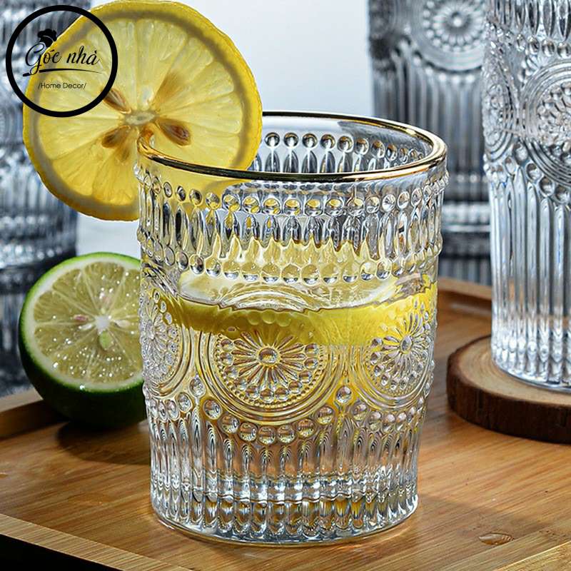 Ly Thủy Tinh Hoa Mặt Trời viền vàng