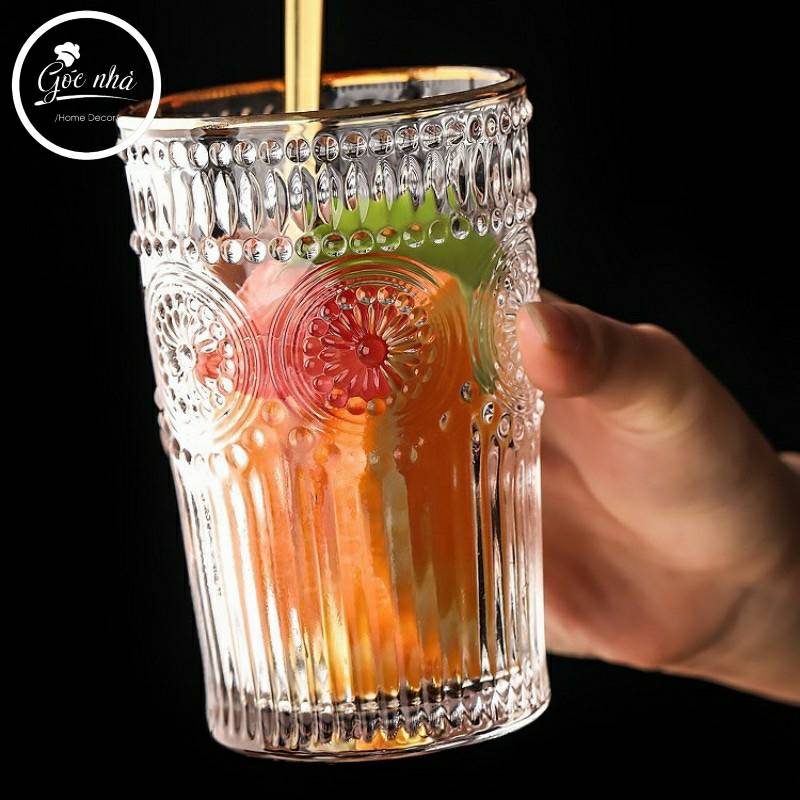 Ly Thủy Tinh Hoa Mặt Trời viền vàng