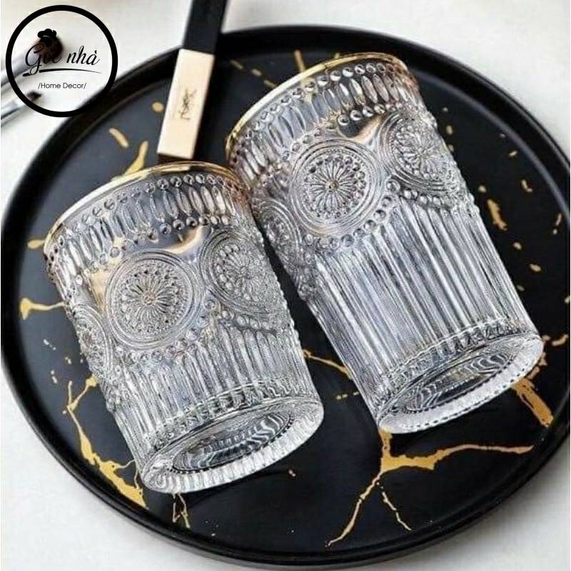 Ly Thủy Tinh Hoa Mặt Trời viền vàng