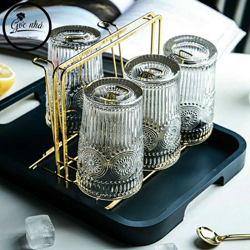 Ly Thủy Tinh Hoa Mặt Trời viền vàng