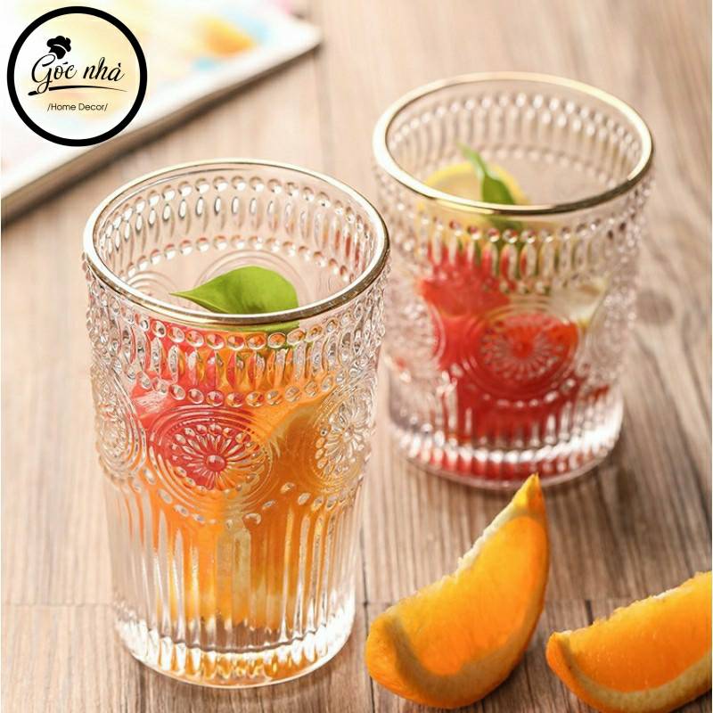 Ly Thủy Tinh Hoa Mặt Trời viền vàng
