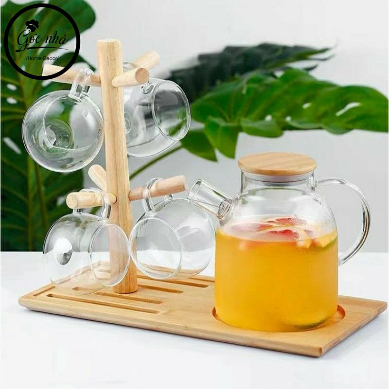 Giá treo ly gỗ kèm khay phức hợp