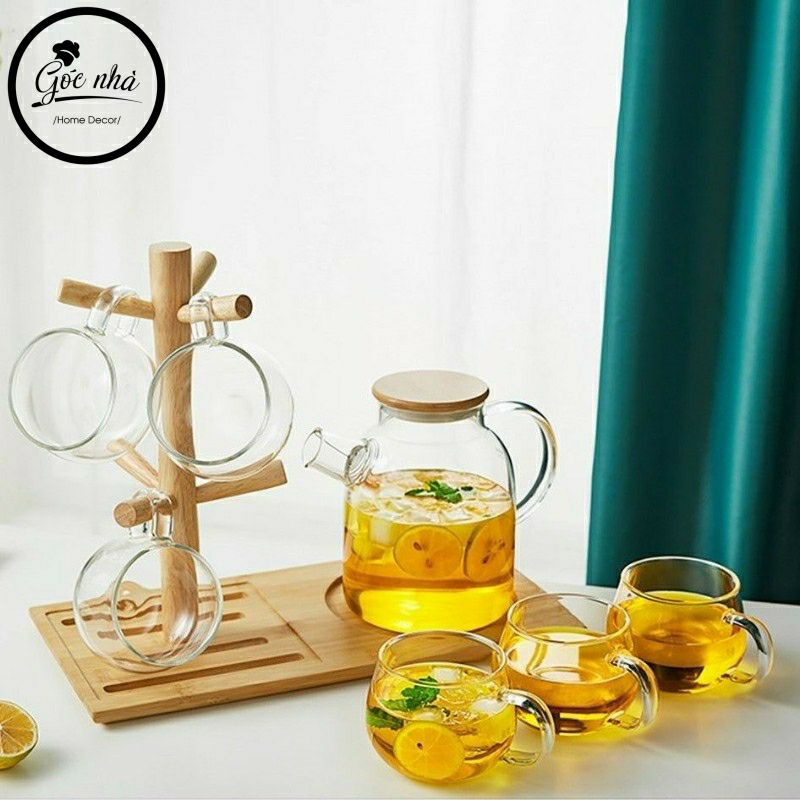 Giá treo ly gỗ kèm khay phức hợp