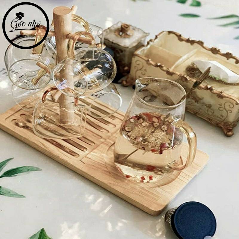 Giá treo ly gỗ kèm khay phức hợp