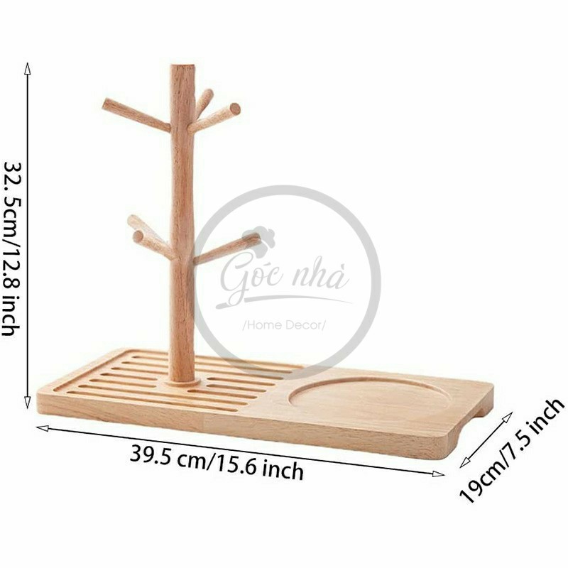 Giá treo ly gỗ kèm khay phức hợp