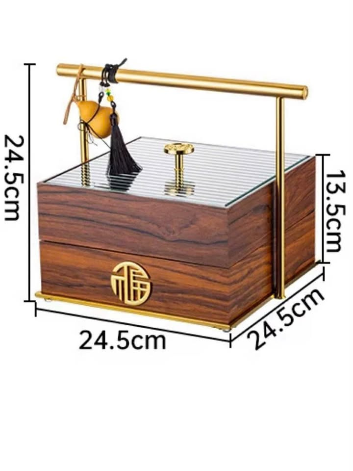 Khay Mứt Gỗ Vuông Cát Tường 2 Tầng