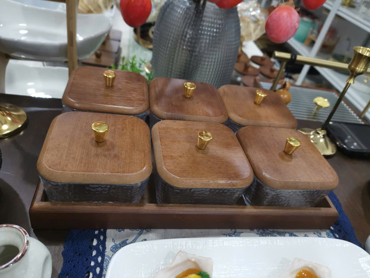 SET 6 hũ mứt khay gỗ