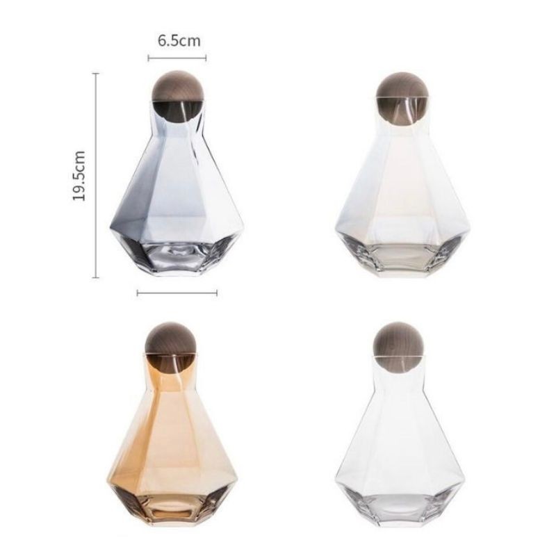 Bình thủy tinh  kim cương nắp gỗ tròn