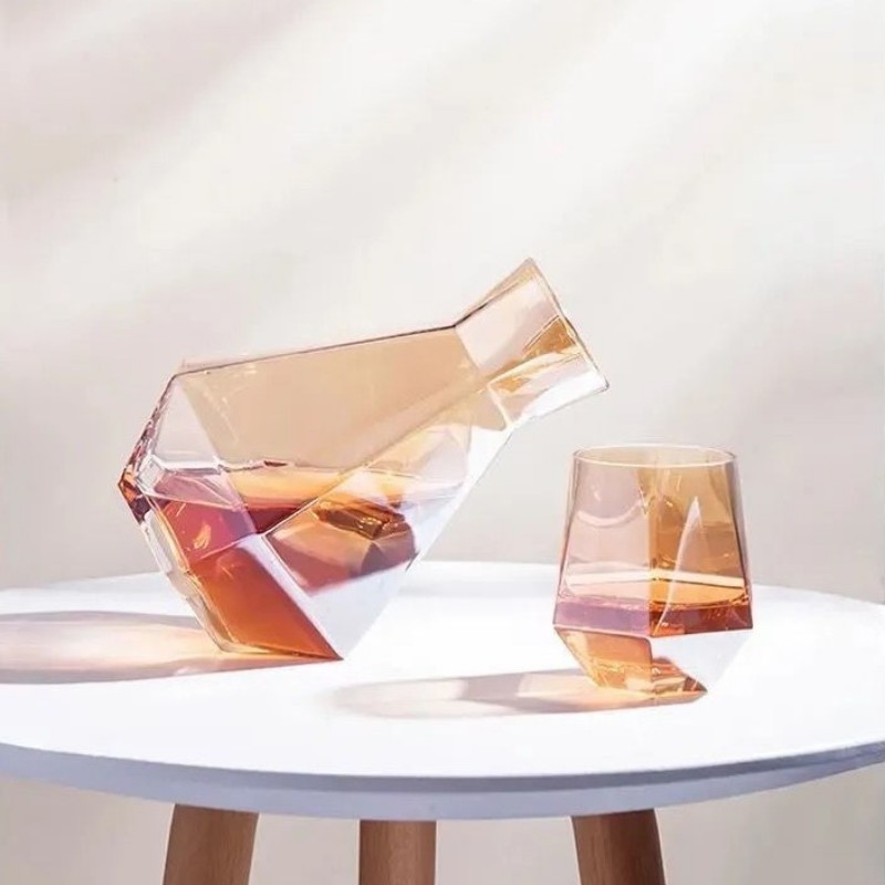 Bình thủy tinh  kim cương nắp gỗ tròn