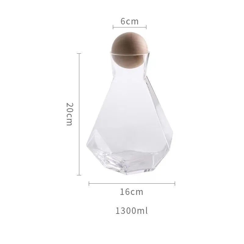 Bình thủy tinh  kim cương nắp gỗ tròn