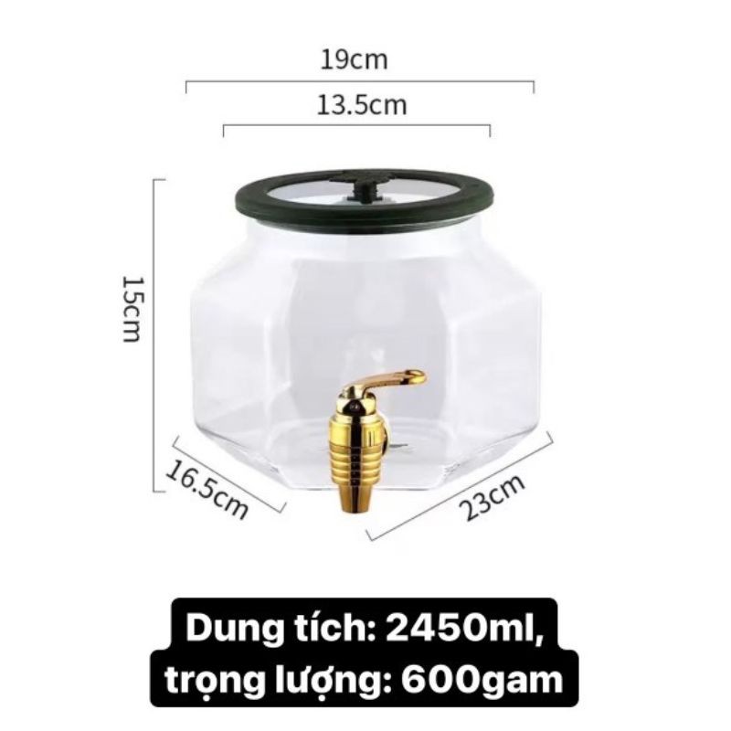Bình Thuỷ Tinh 2,5L Nắp Lá