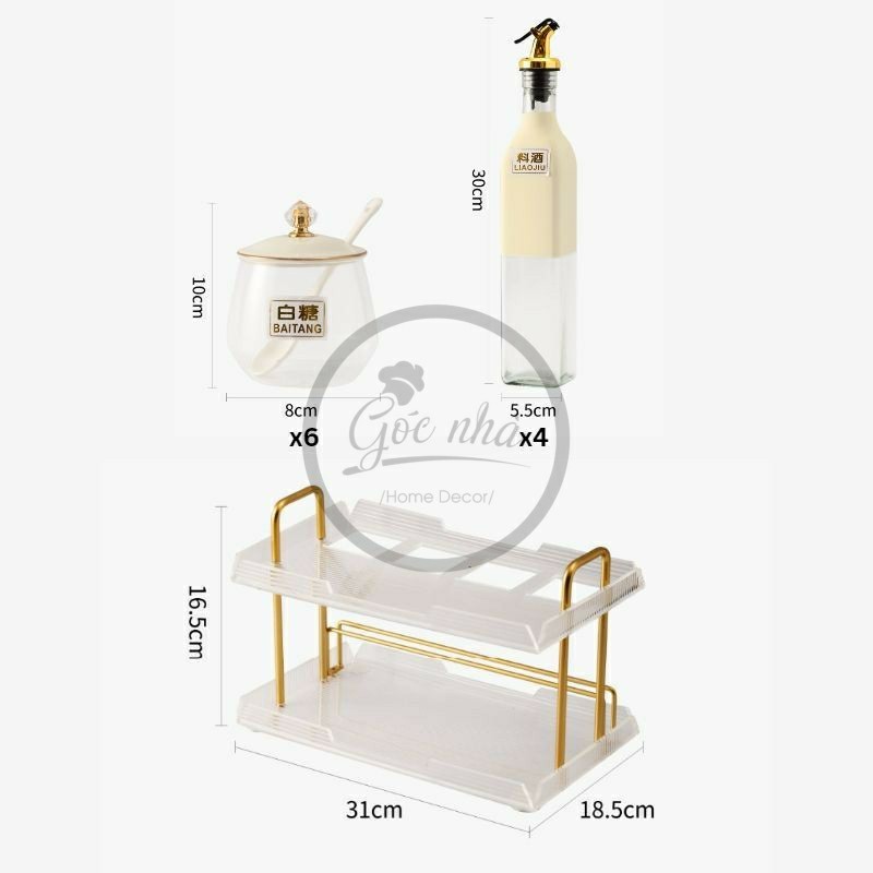 Set gia vị hũ trong khung mạ vàng