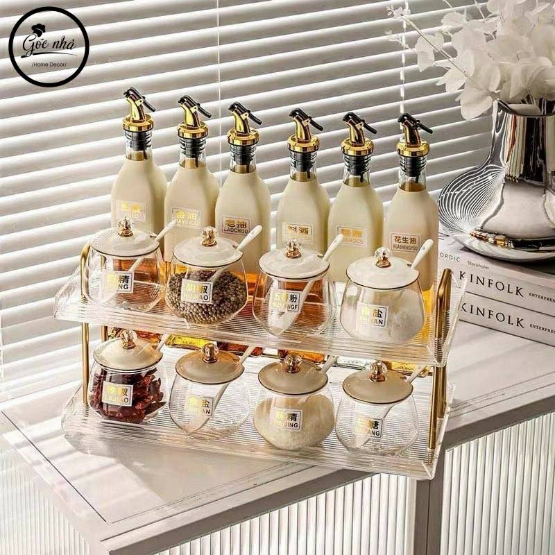 Set gia vị hũ trong khung mạ vàng