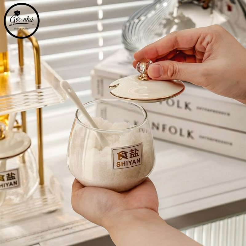 Set gia vị hũ trong khung mạ vàng