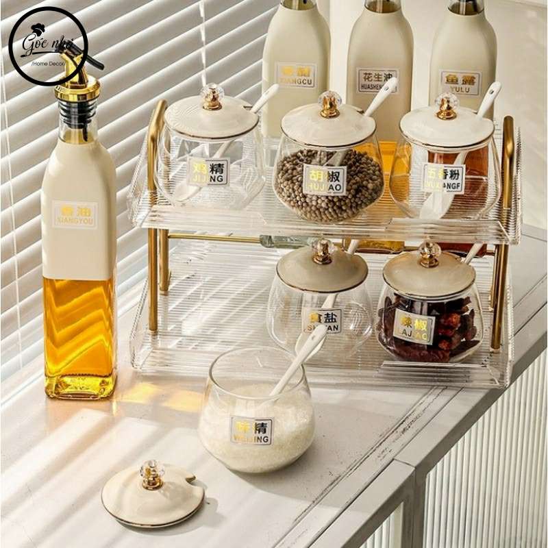 Set gia vị hũ trong khung mạ vàng
