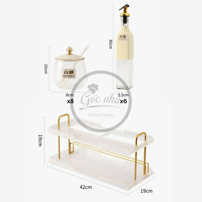 Set gia vị hũ trong khung mạ vàng