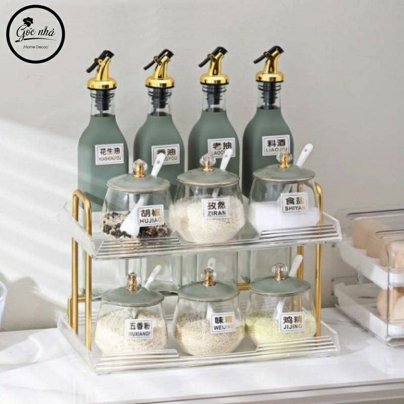 Set gia vị hũ trong khung mạ vàng