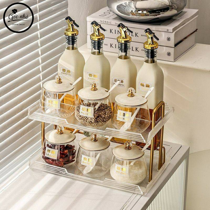 Set gia vị hũ trong khung mạ vàng