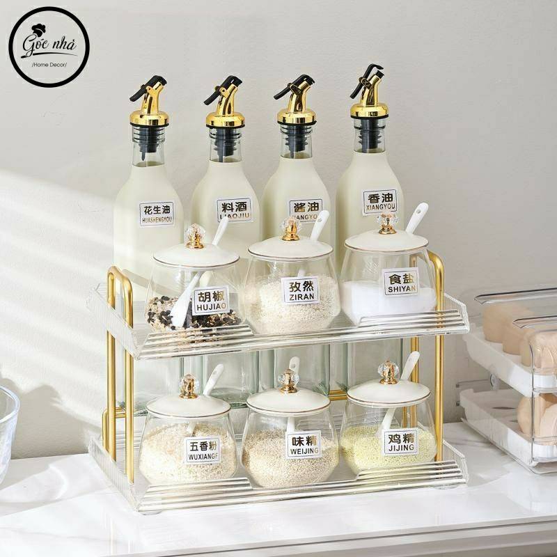 Set gia vị hũ trong khung mạ vàng