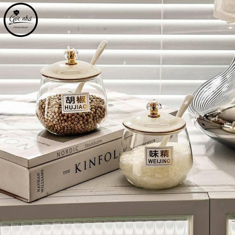 Set gia vị hũ trong khung mạ vàng