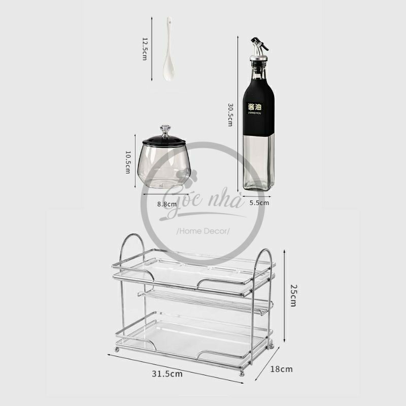 Set gia vị hũ trong khung bạc