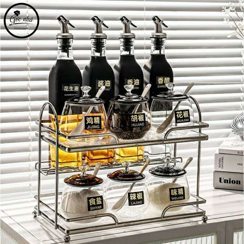 Set gia vị hũ trong khung bạc