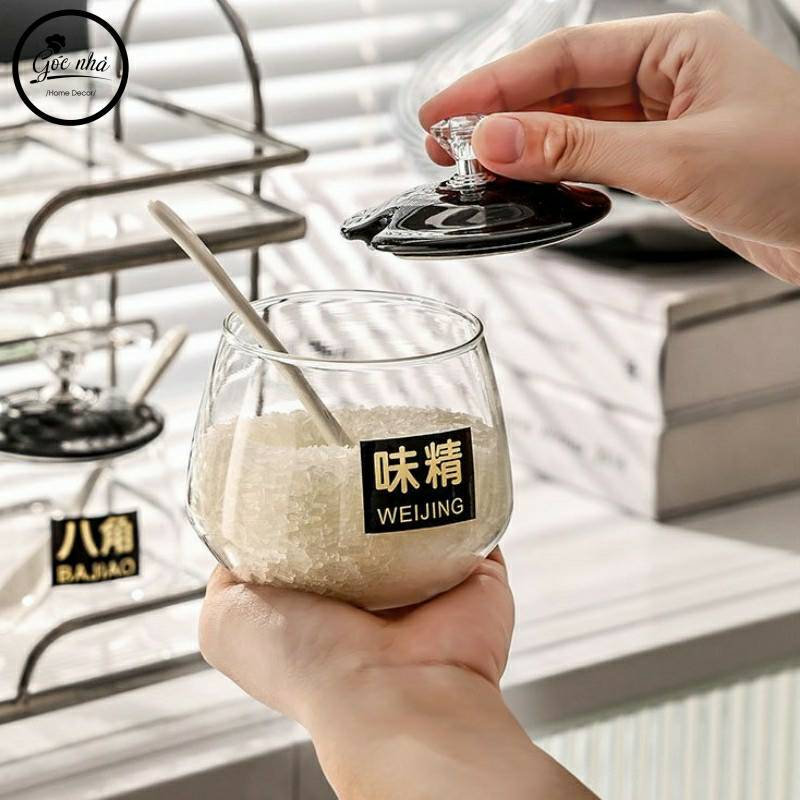 Set gia vị hũ trong khung bạc