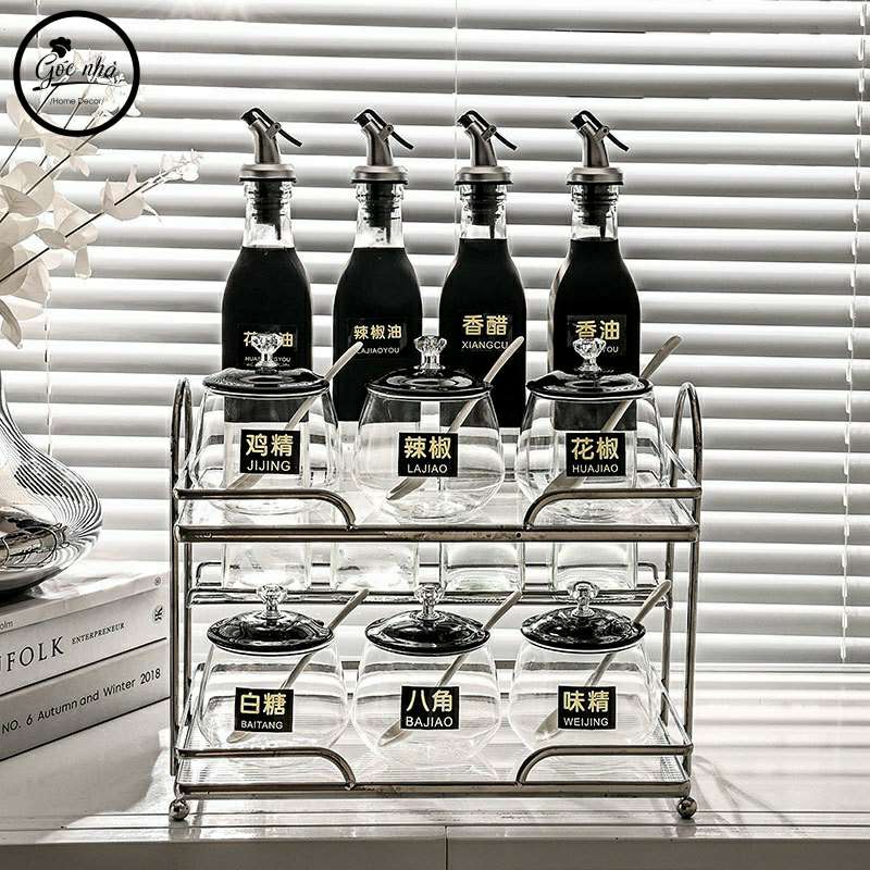 Set gia vị hũ trong khung bạc