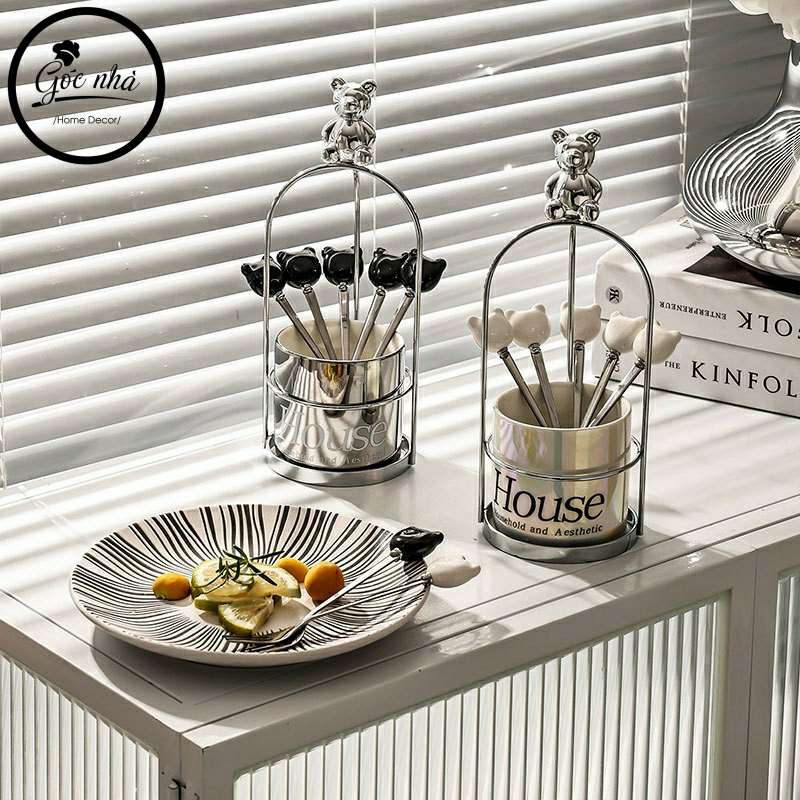 Giỏ đựng nĩa bạc kim Teddy