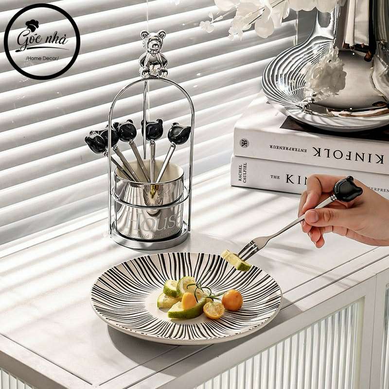 Giỏ đựng nĩa bạc kim Teddy